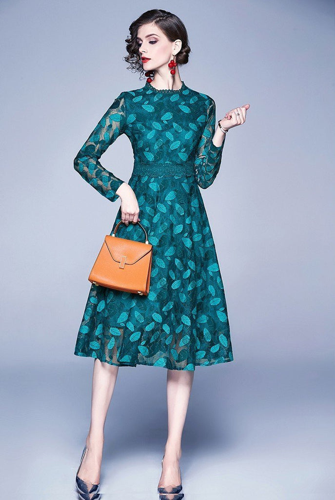 Elegant Lace Long-sleeved Slim Mid-length Dress