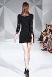 Fashion Embroidered Lapel Long Sleeve Knit Dress