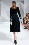 Elegant Velvet long-sleeved Slim Mid-length Pleated Dress