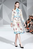 Fashion Floral Print Long Sleeves Midi Dress