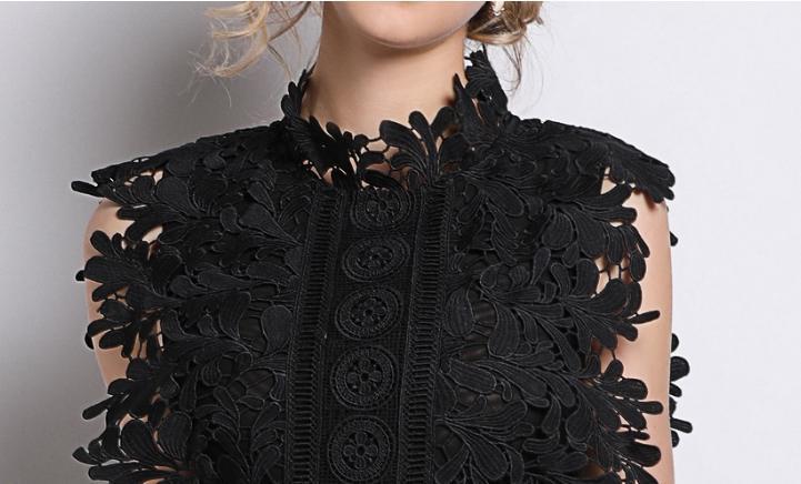 Stand collar sleeveless lace fashion dress