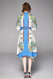 Lapel Fashion Printed Long Sleeve Slim Irregular Dress