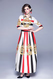 Temperament fashion wild striped print long slim dress