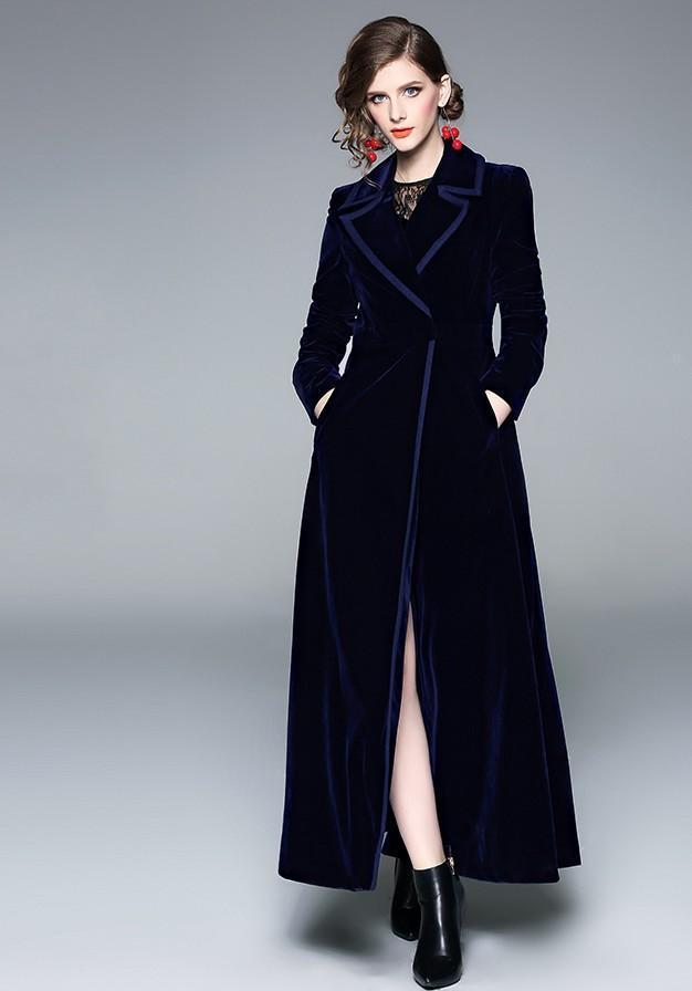 Suit Collar Long Sleeve Fashion Velvet Slim Long Coat