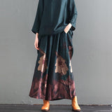 Print Stand Collar Polyester Dress And Wide Leg Pants