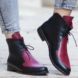 Women Color Block Vintage Lace-Up Boots