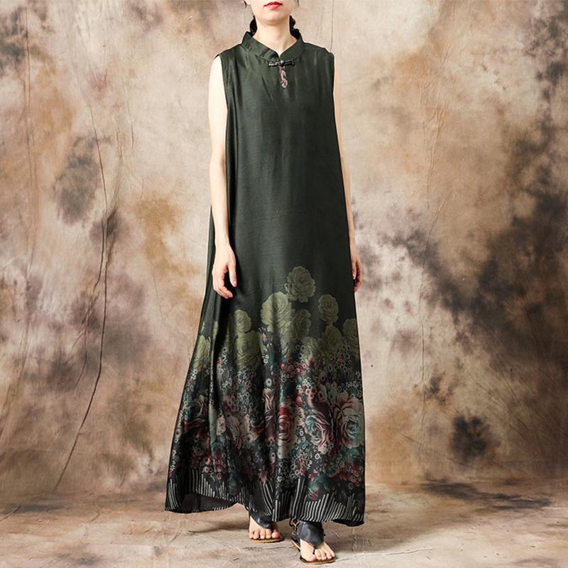 Retro Black Flower Print Sleeveless Dress
