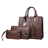 Patent Leather Shiny Embossed Tote Bag (Three Sets)