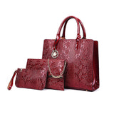 Patent Leather Shiny Embossed Tote Bag (Three Sets)