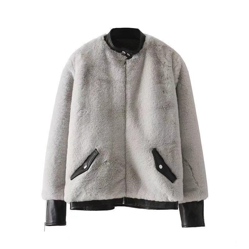 New PU Fur Stitching Jacket Autumn Coat