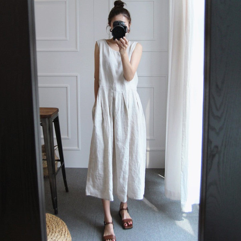 Retro Sleeveless Cotton Linen Casual Dresses