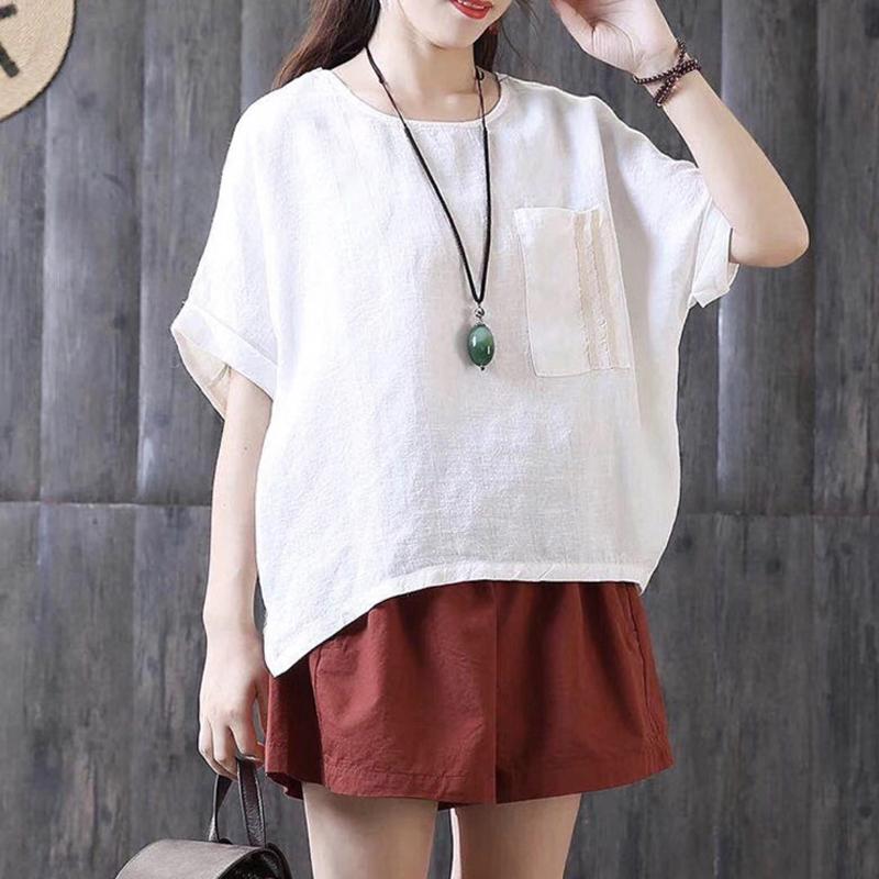 Casual Striped Pocket Round Neck Short Sleeve T-Shirt