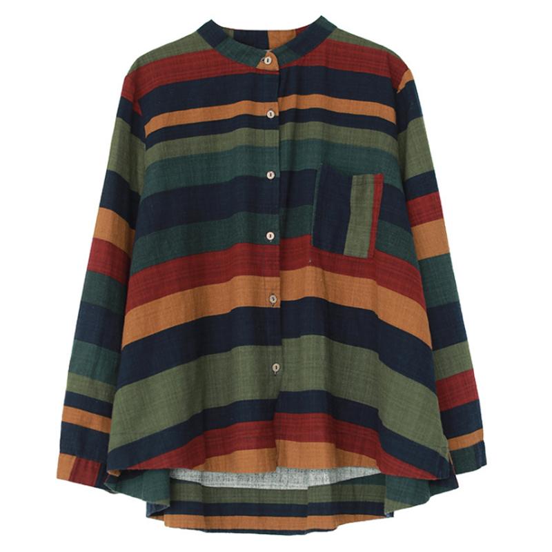 Vintage Striped Cotton Linen Long Sleeve Shirt