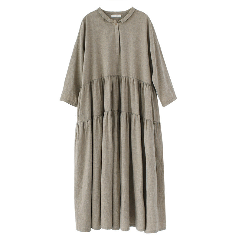 Yarn Dyed Linen Women's Retro Long Dress