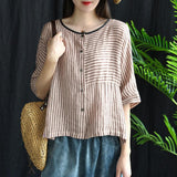 Summer Vintage Striped Short Sleeve Shirt