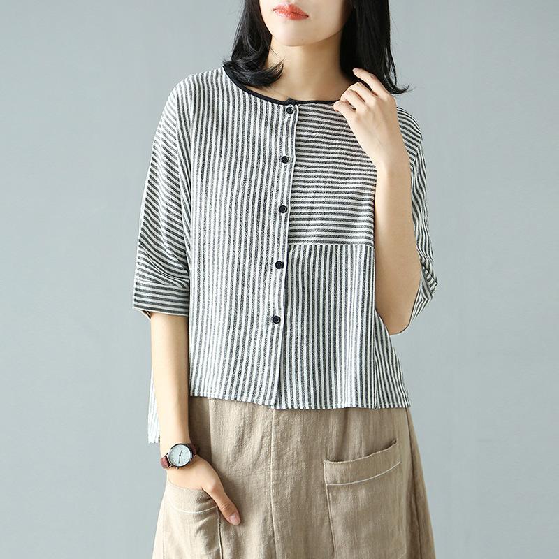 Summer Vintage Striped Short Sleeve Shirt