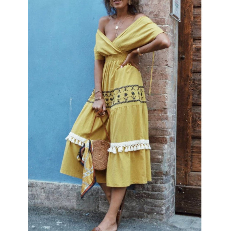 Casual Embroidery Holiday Tassel Maxi Dresses