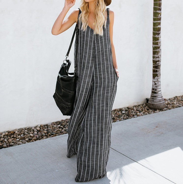 Loose Larger Size Striped Jumpsuits