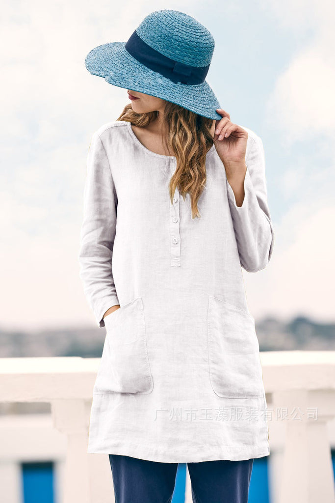 Simple Retro Long Cotton Linen Long-sleeved Shirt