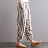 Cotton Linen Striped Casual Ankle-Length Harem Pants