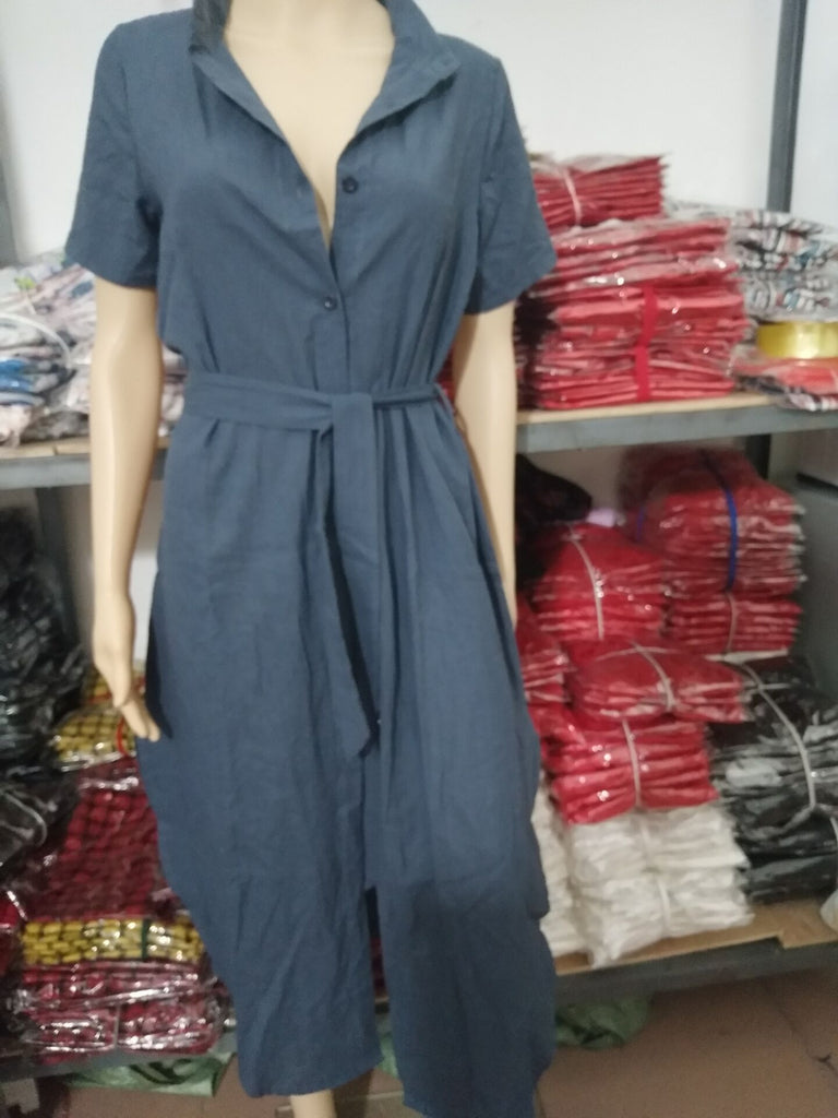 Cotton Linen Short-Sleeved Shirt Long Irregular Dress