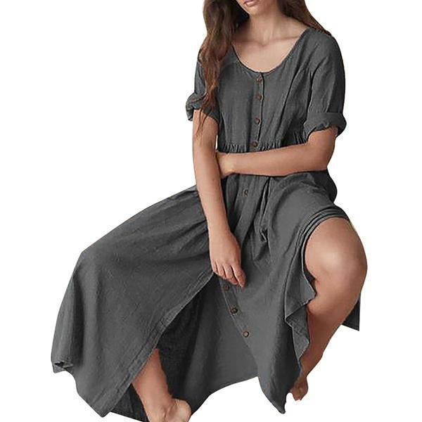 Short Sleeve Ankle-Length Split Plain Casual Dress