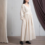 Adjustable Waist Belt Loose Cotton Linen Maxi Dress