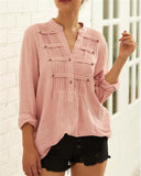 V-neck Solid Color Long-sleeved Women's Large Size Shirt
