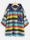 Cotton Blend Striped Hoodies Sweatshirt