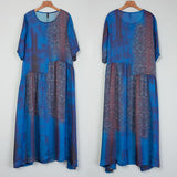 Vintage Patchwork Printed Half Sleeve Loose Dress
