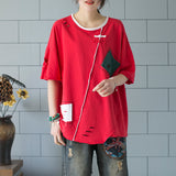 Round Neck Pullover Loose Short-Sleeved Patch T-shirt