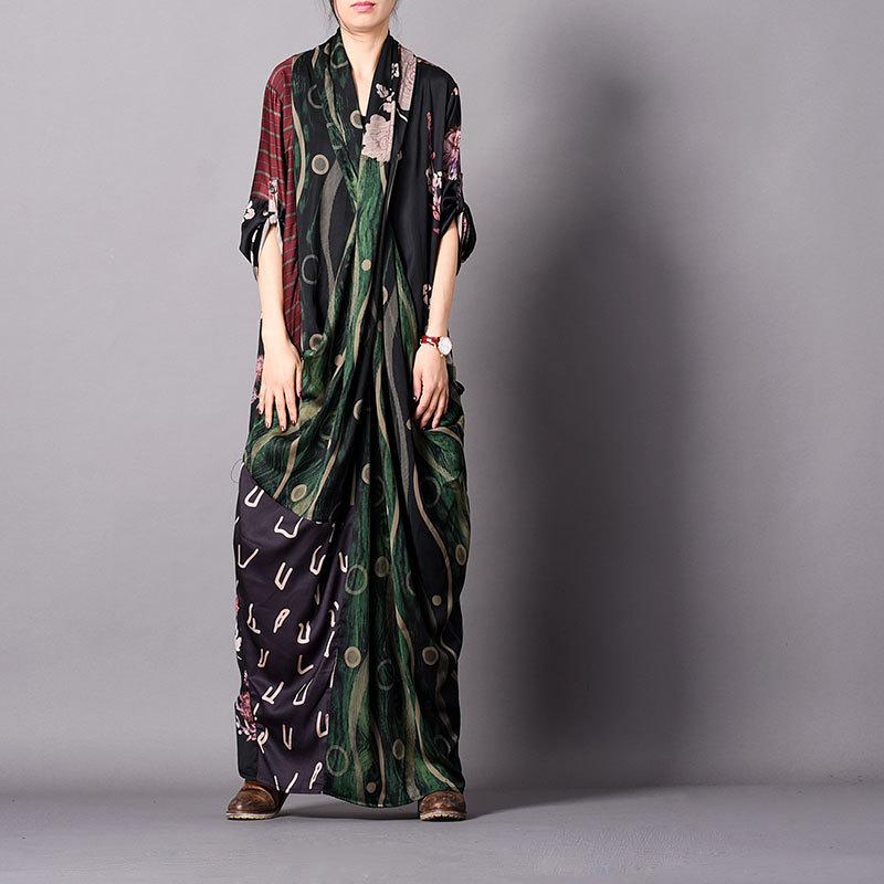 Fashion Print Silk Fishtail Maxi Dress