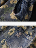 Women Spring Floral Printing Hole Vintage Jeans