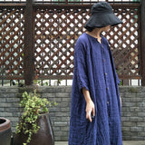 Linen Vintage Print Pleated Women Dress