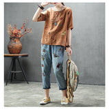 Embroidery Loose Casual Women T-shirt