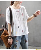 Embroidery Loose Casual Women T-shirt
