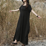 Summer Casual Cotton Solid O-Neck Dress