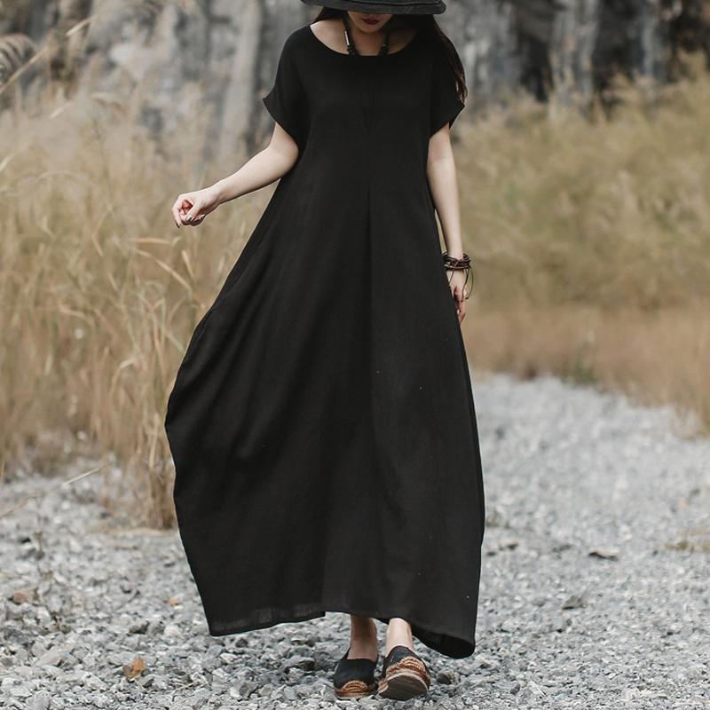 Summer Casual Cotton Solid O-Neck Dress