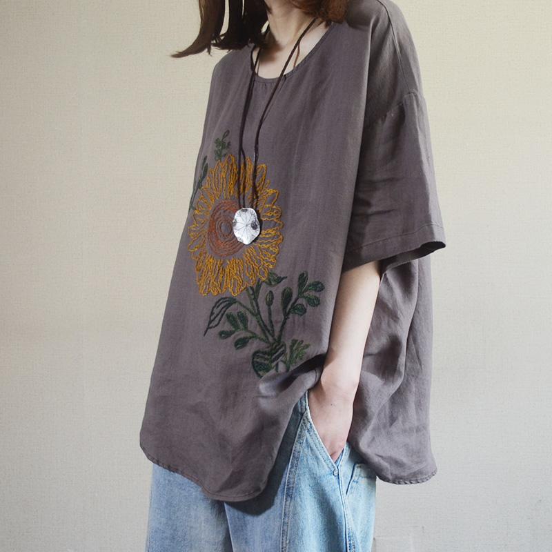 Embroidery Loose Short Sleeve Summer T-Shirt