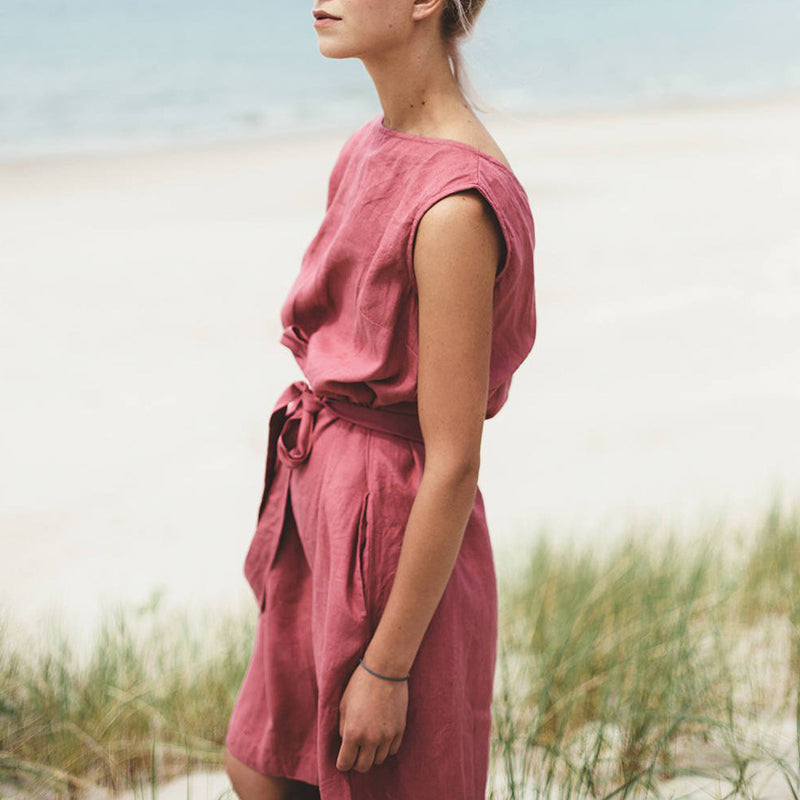 Summer Red Beach Linen Mini Dress