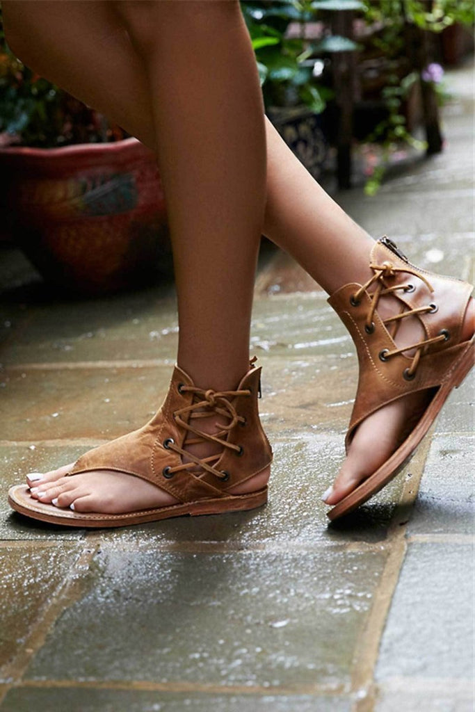 LEATHER LACE UP Beach SANDALS