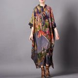 Spring Women Rayon Print Irregular Silk Dress