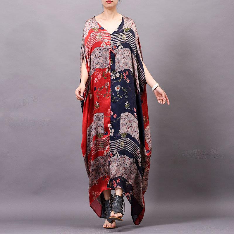 Floral Asymmetric Print Loose Dress With Vest