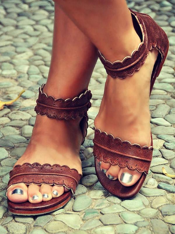 Falbala Open Toe Flat Sandals Shoes