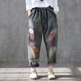 Cute Patchwork And Embroidery High Waist Jeans
