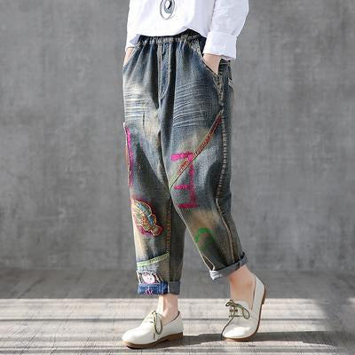 Cute Patchwork And Embroidery High Waist Jeans