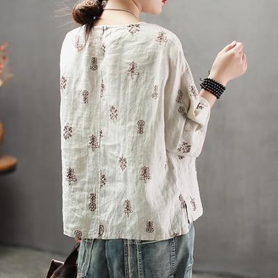 Summer Literary Embroidery Patchwork Round Neck T-Shirt
