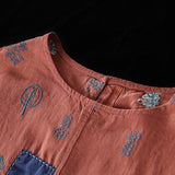 Summer Literary Embroidery Patchwork Round Neck T-Shirt