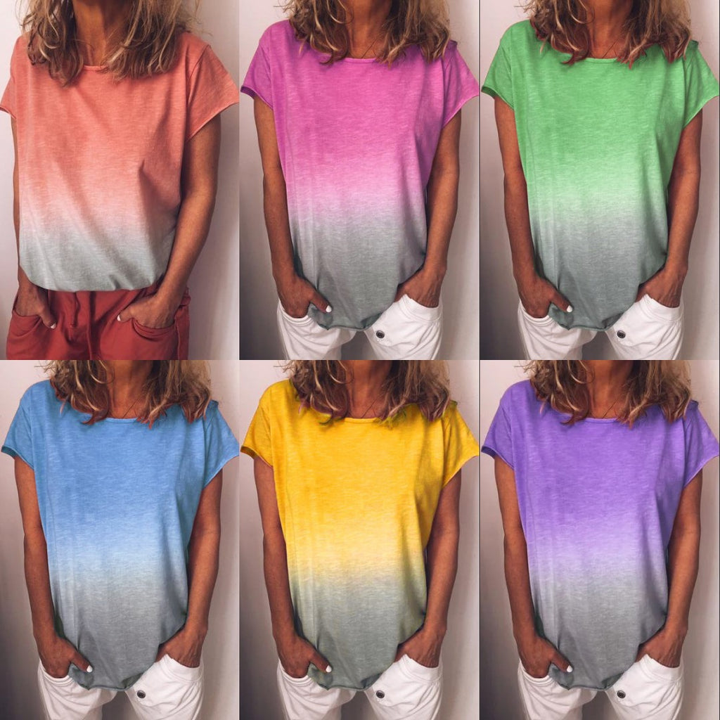 Rainbow Gradient Printed Raw T-Shirt