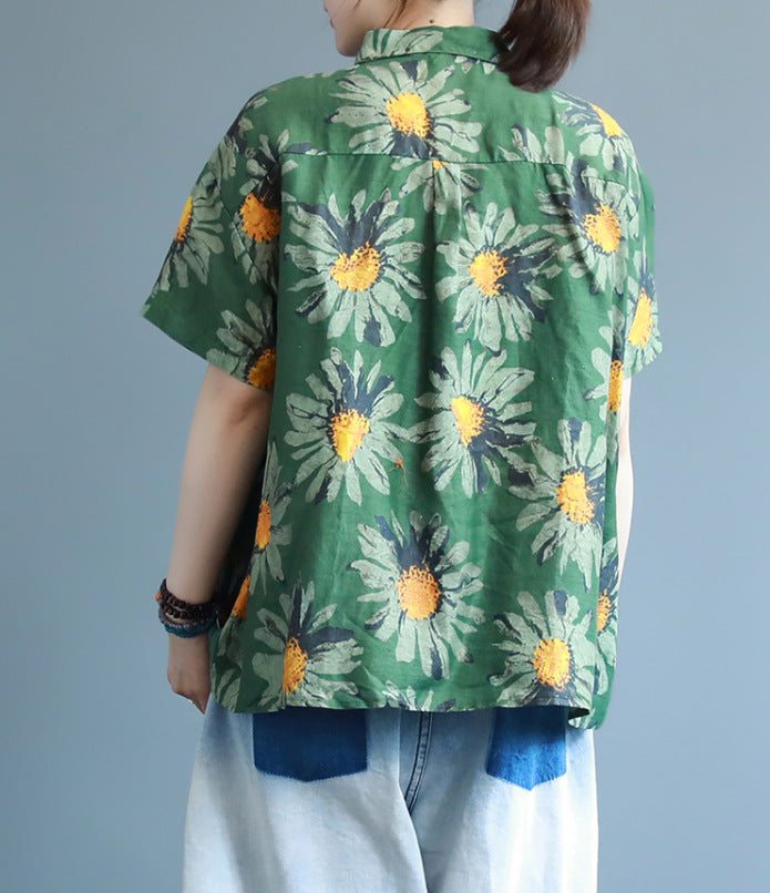 Casual Sunflower Print Short Sleeve Shirt